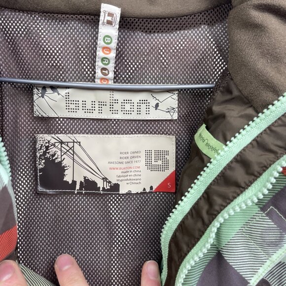 Y2K Burton Jacket Womens S Green / Orange Plaid Hooded Snowboarding / Ski - Picture 6 of 14